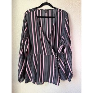 Torrid Womens Wrap Top Plus Size 3 Pink Black Stripe Long Sleeve